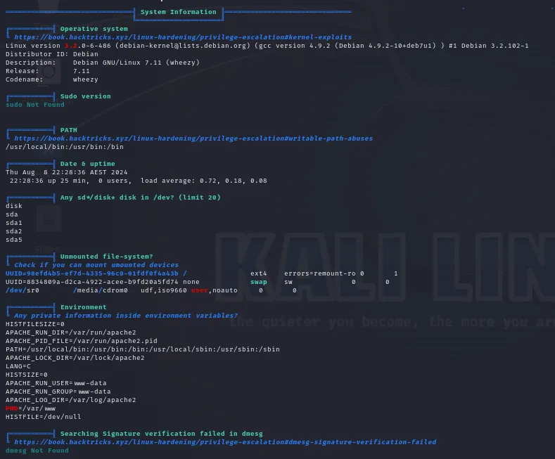 linpeass second scanning results page